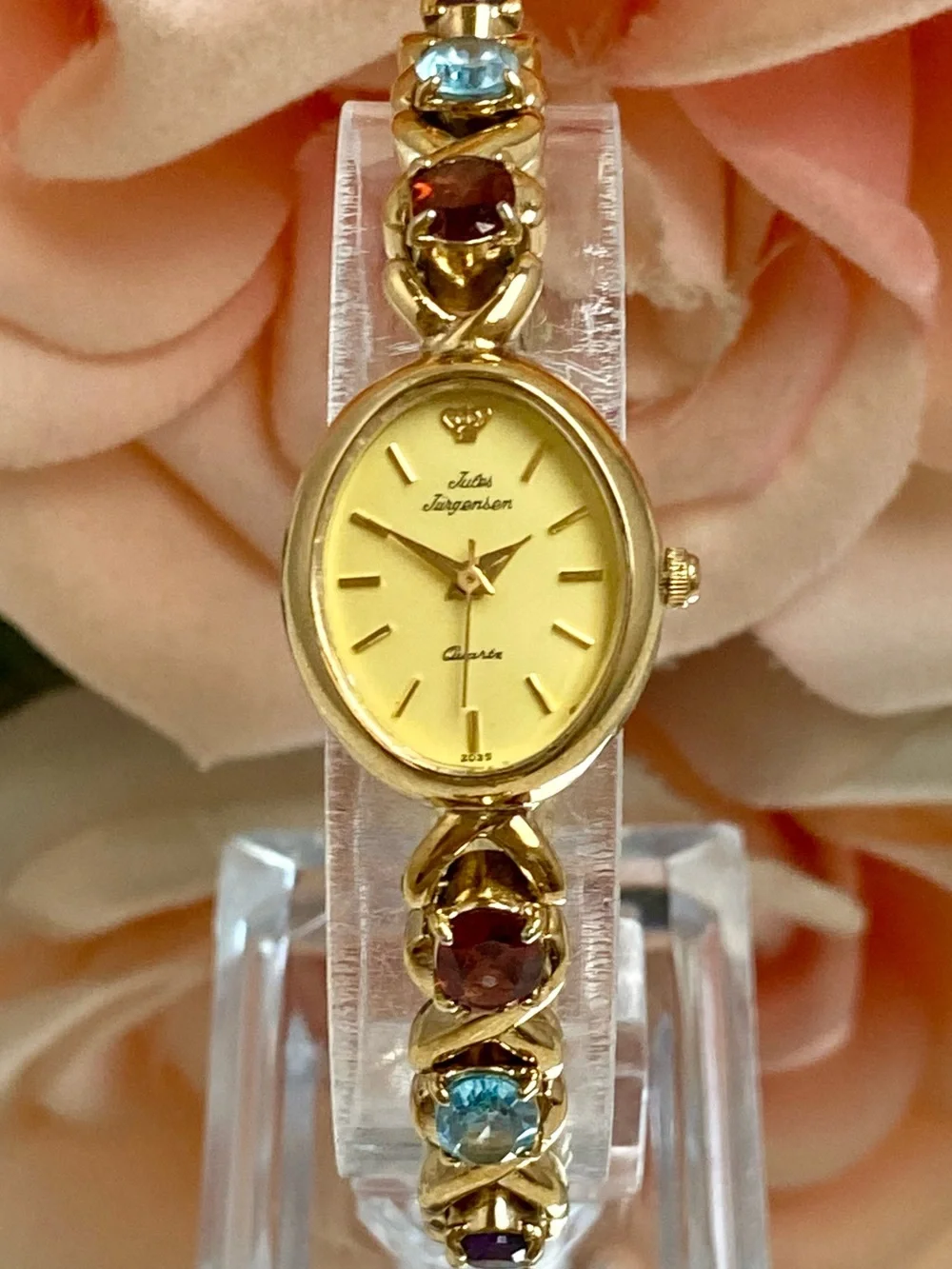 Vintage Jules Jurgensen Gemstone Accented Band Dainty Ladies Cocktail Watch